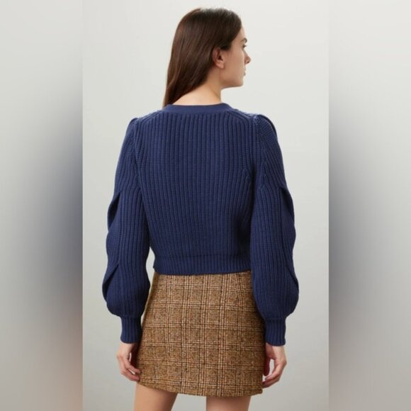 Derek Lam 10 Crosby x RTR Navy Blue Braided Cardigan Sweater with Gold Buttons - Picture 4 of 12